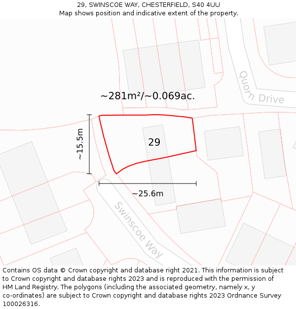 29, SWINSCOE WAY, CHESTERFIELD, S40 4UU: Plot and title map