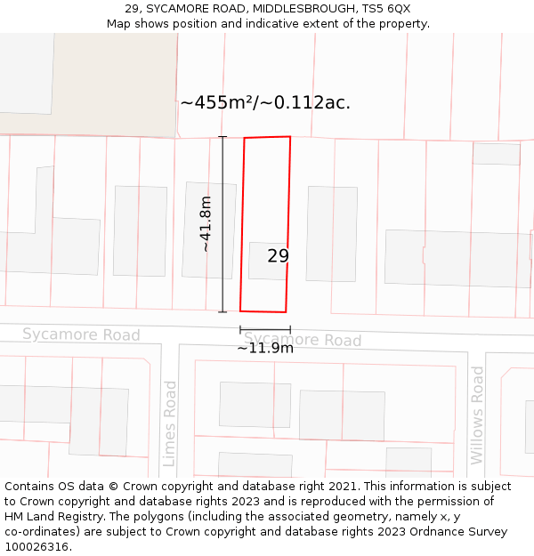 29, SYCAMORE ROAD, MIDDLESBROUGH, TS5 6QX: Plot and title map