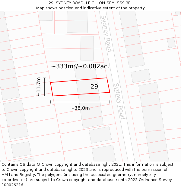 29, SYDNEY ROAD, LEIGH-ON-SEA, SS9 3PL: Plot and title map