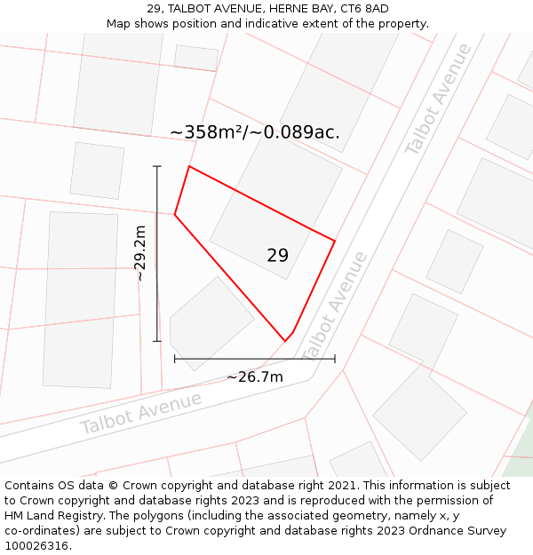 29, TALBOT AVENUE, HERNE BAY, CT6 8AD: Plot and title map