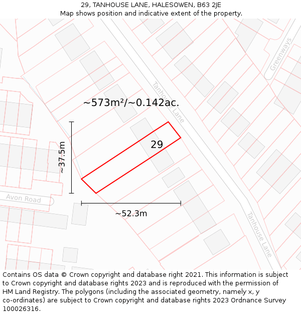 29, TANHOUSE LANE, HALESOWEN, B63 2JE: Plot and title map