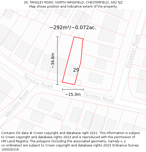 29, TANSLEY ROAD, NORTH WINGFIELD, CHESTERFIELD, S42 5JZ: Plot and title map