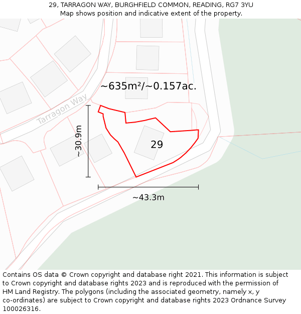 29, TARRAGON WAY, BURGHFIELD COMMON, READING, RG7 3YU: Plot and title map