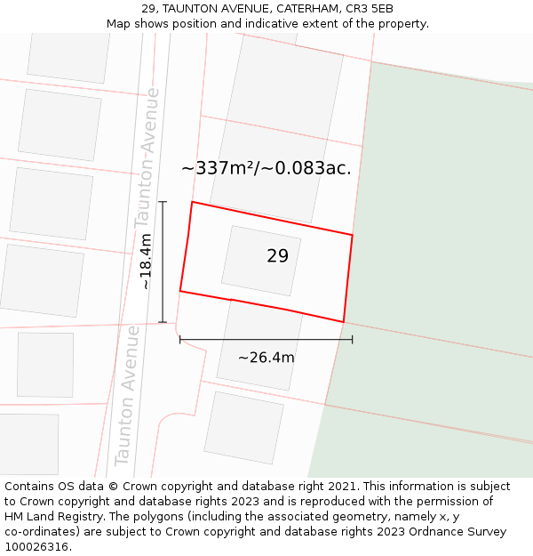 29, TAUNTON AVENUE, CATERHAM, CR3 5EB: Plot and title map