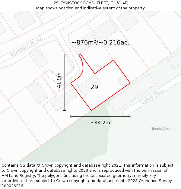 29, TAVISTOCK ROAD, FLEET, GU51 4EJ: Plot and title map