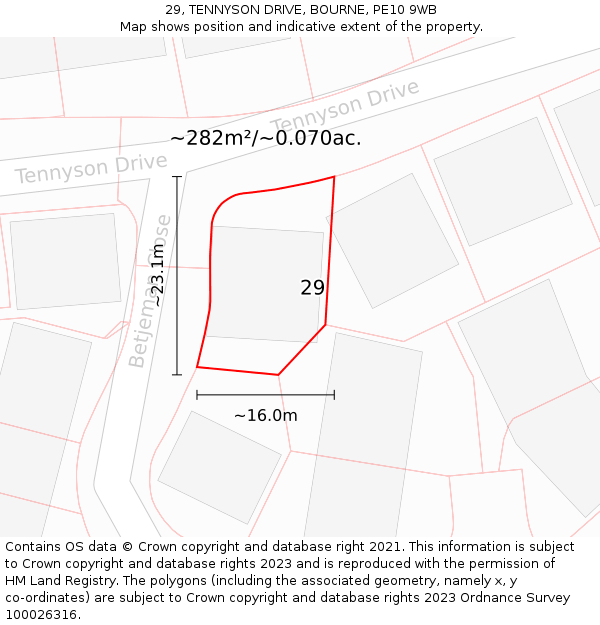 29, TENNYSON DRIVE, BOURNE, PE10 9WB: Plot and title map