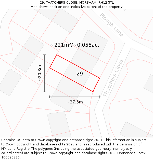 29, THATCHERS CLOSE, HORSHAM, RH12 5TL: Plot and title map