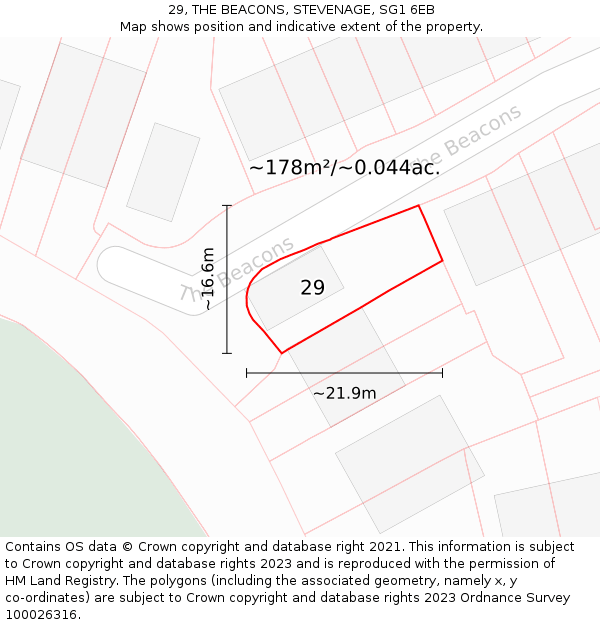 29, THE BEACONS, STEVENAGE, SG1 6EB: Plot and title map