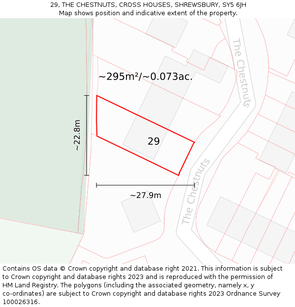 29, THE CHESTNUTS, CROSS HOUSES, SHREWSBURY, SY5 6JH: Plot and title map