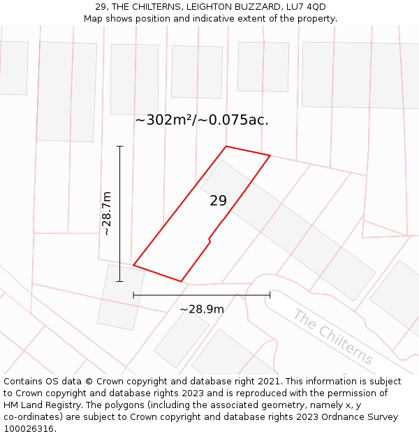 29, THE CHILTERNS, LEIGHTON BUZZARD, LU7 4QD: Plot and title map