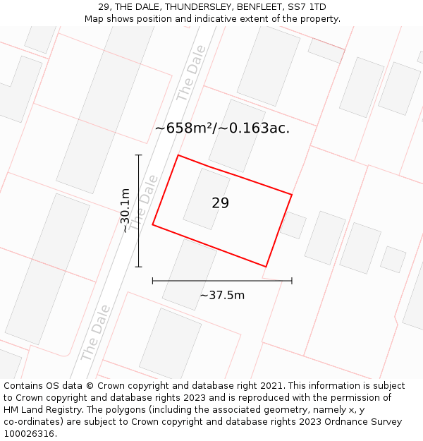 29, THE DALE, THUNDERSLEY, BENFLEET, SS7 1TD: Plot and title map