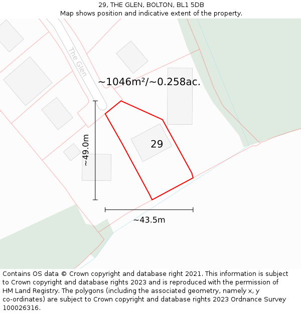 29, THE GLEN, BOLTON, BL1 5DB: Plot and title map