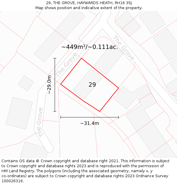 29, THE GROVE, HAYWARDS HEATH, RH16 3SJ: Plot and title map