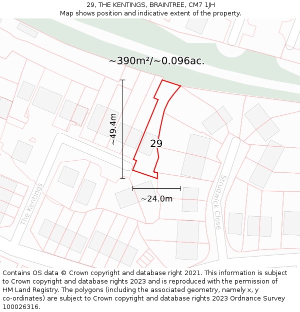 29, THE KENTINGS, BRAINTREE, CM7 1JH: Plot and title map