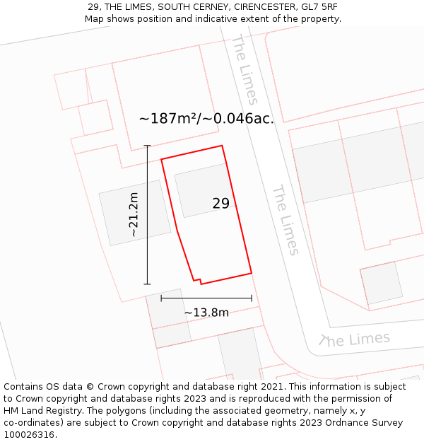 29, THE LIMES, SOUTH CERNEY, CIRENCESTER, GL7 5RF: Plot and title map