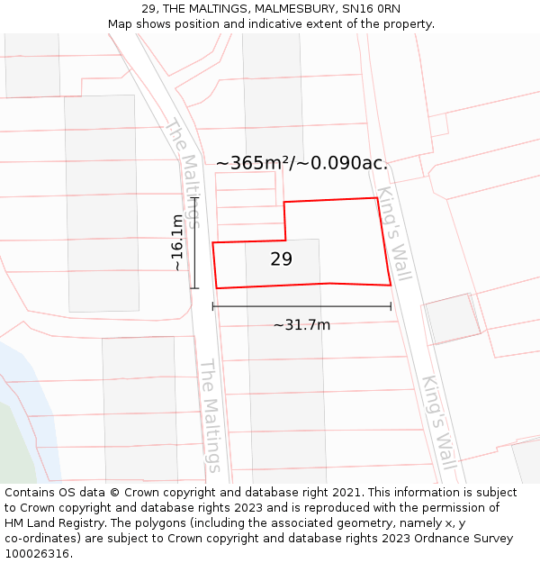 29, THE MALTINGS, MALMESBURY, SN16 0RN: Plot and title map