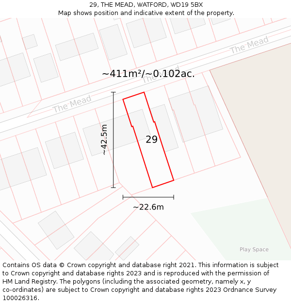 29, THE MEAD, WATFORD, WD19 5BX: Plot and title map