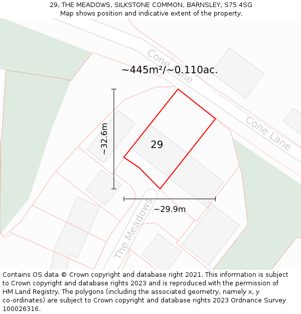 29, THE MEADOWS, SILKSTONE COMMON, BARNSLEY, S75 4SG: Plot and title map