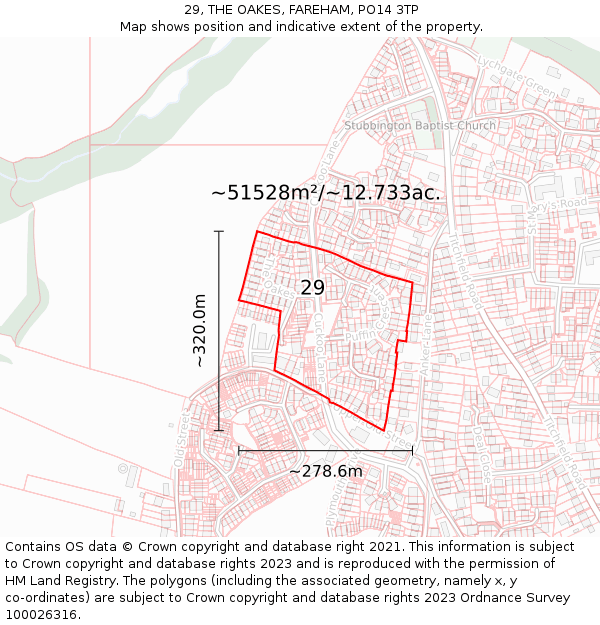 29, THE OAKES, FAREHAM, PO14 3TP: Plot and title map