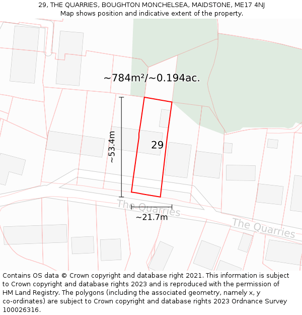 29, THE QUARRIES, BOUGHTON MONCHELSEA, MAIDSTONE, ME17 4NJ: Plot and title map