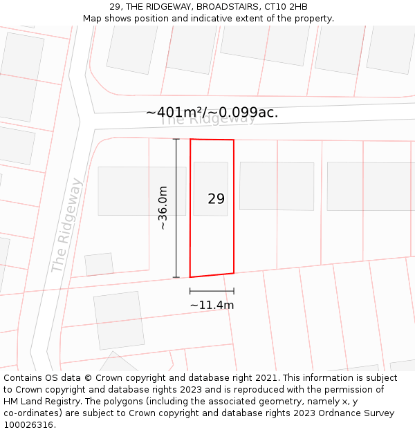 29, THE RIDGEWAY, BROADSTAIRS, CT10 2HB: Plot and title map