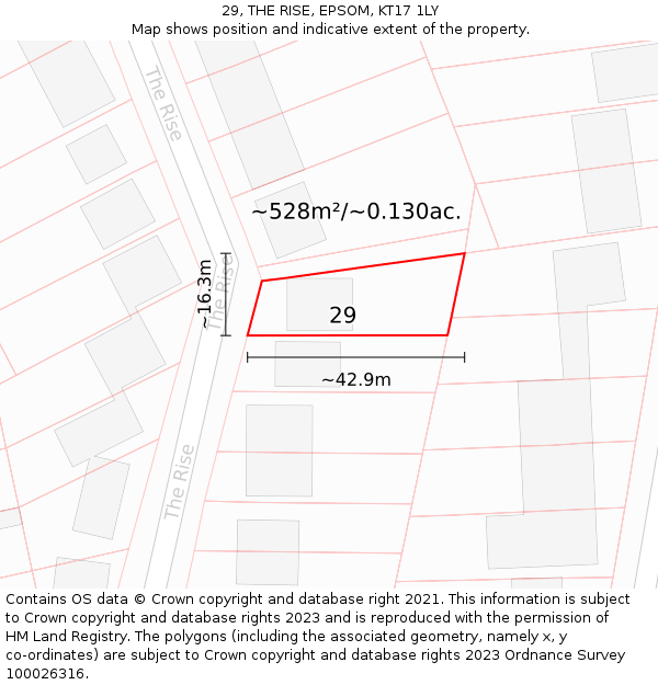 29, THE RISE, EPSOM, KT17 1LY: Plot and title map