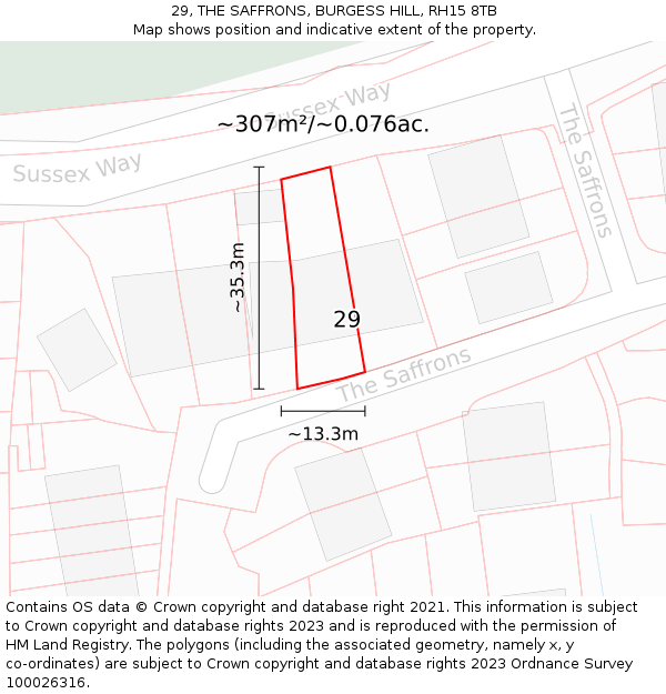 29, THE SAFFRONS, BURGESS HILL, RH15 8TB: Plot and title map