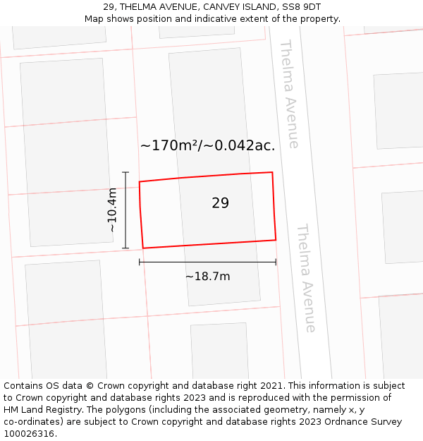 29, THELMA AVENUE, CANVEY ISLAND, SS8 9DT: Plot and title map