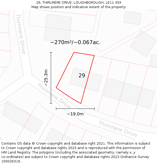 29, THIRLMERE DRIVE, LOUGHBOROUGH, LE11 3SX: Plot and title map
