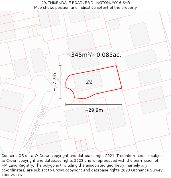 29, THIXENDALE ROAD, BRIDLINGTON, YO16 6HR: Plot and title map