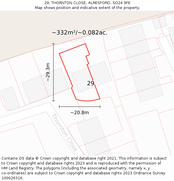 29, THORNTON CLOSE, ALRESFORD, SO24 9FE: Plot and title map