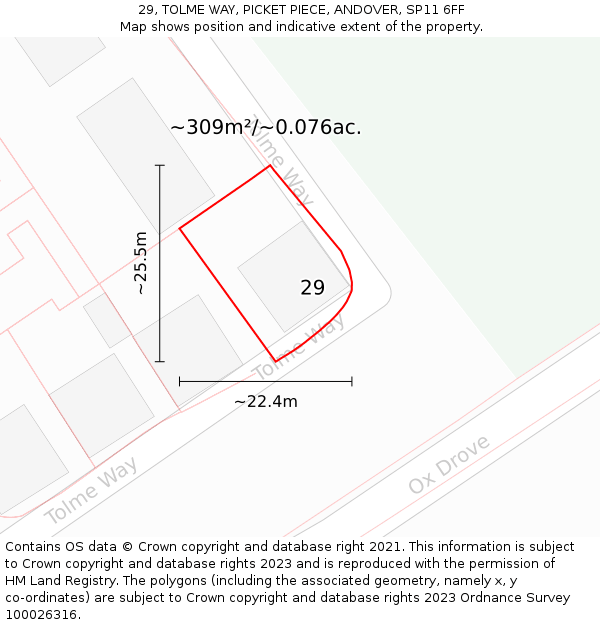 29, TOLME WAY, PICKET PIECE, ANDOVER, SP11 6FF: Plot and title map