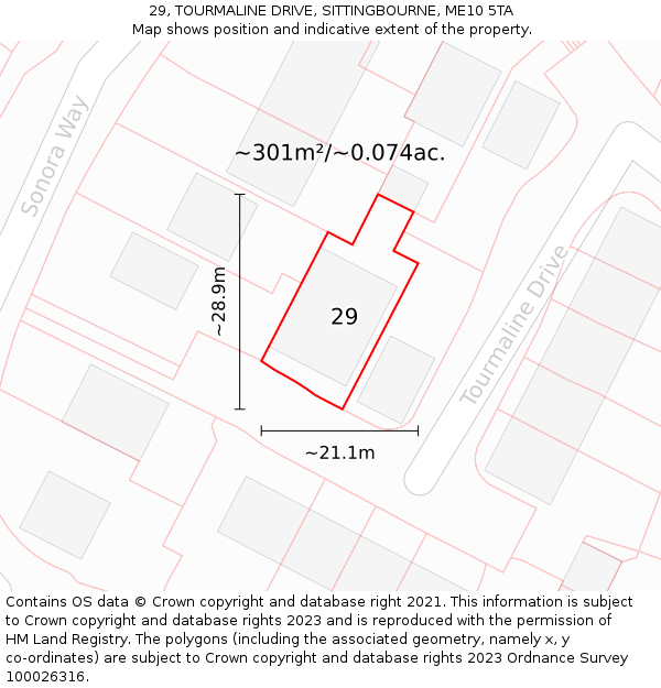 29, TOURMALINE DRIVE, SITTINGBOURNE, ME10 5TA: Plot and title map