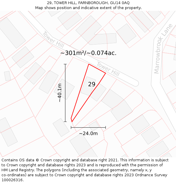 29, TOWER HILL, FARNBOROUGH, GU14 0AQ: Plot and title map