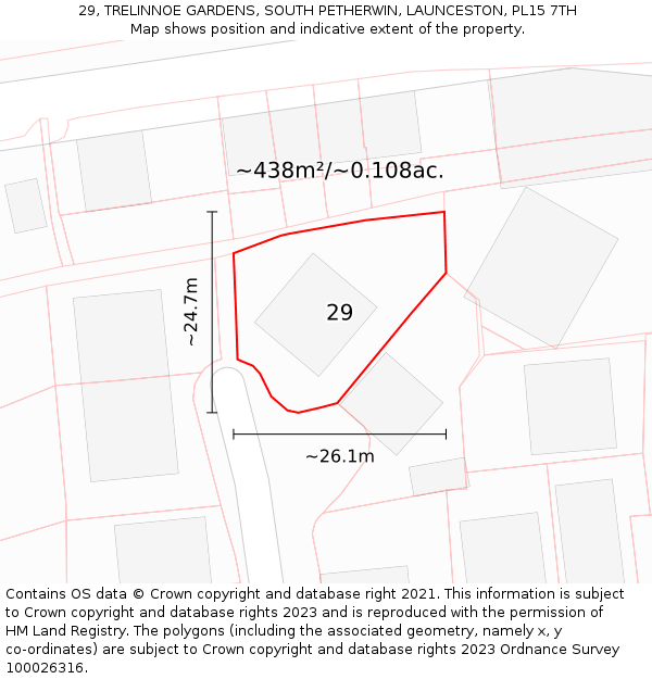 29, TRELINNOE GARDENS, SOUTH PETHERWIN, LAUNCESTON, PL15 7TH: Plot and title map