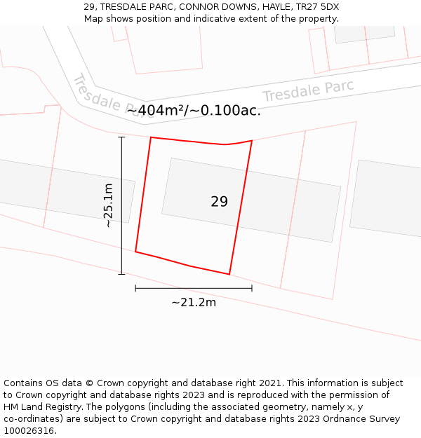 29, TRESDALE PARC, CONNOR DOWNS, HAYLE, TR27 5DX: Plot and title map