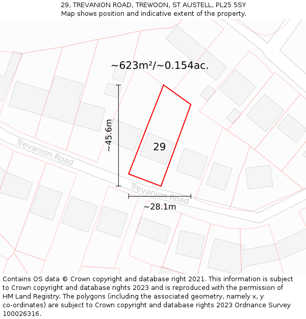 29, TREVANION ROAD, TREWOON, ST AUSTELL, PL25 5SY: Plot and title map