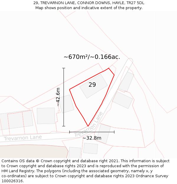 29, TREVARNON LANE, CONNOR DOWNS, HAYLE, TR27 5DL: Plot and title map