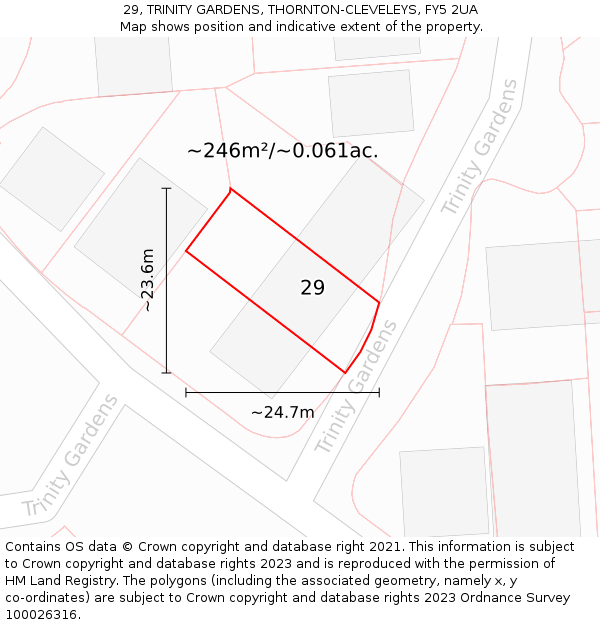 29, TRINITY GARDENS, THORNTON-CLEVELEYS, FY5 2UA: Plot and title map