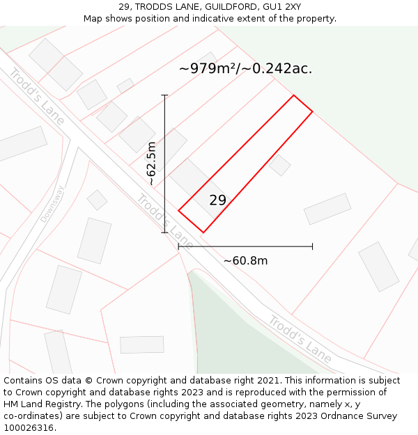 29, TRODDS LANE, GUILDFORD, GU1 2XY: Plot and title map