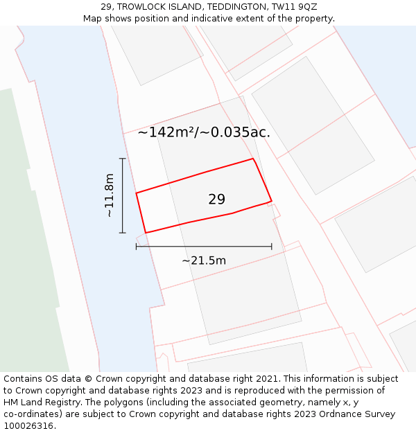 29, TROWLOCK ISLAND, TEDDINGTON, TW11 9QZ: Plot and title map