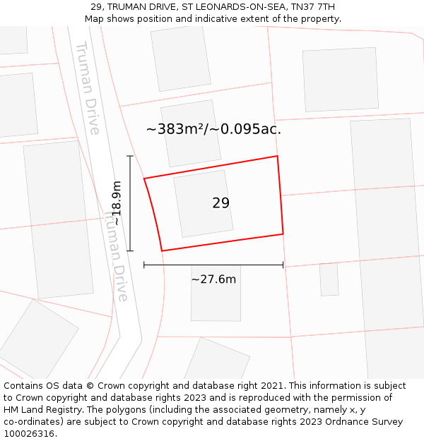 29, TRUMAN DRIVE, ST LEONARDS-ON-SEA, TN37 7TH: Plot and title map