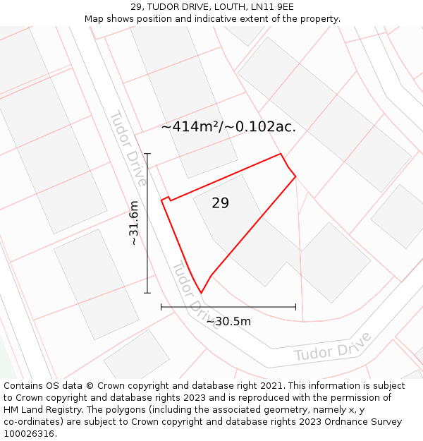 29, TUDOR DRIVE, LOUTH, LN11 9EE: Plot and title map