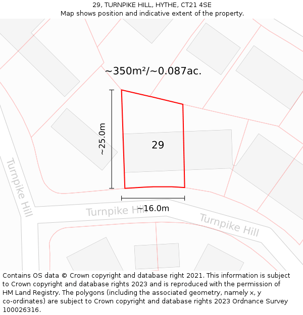 29, TURNPIKE HILL, HYTHE, CT21 4SE: Plot and title map