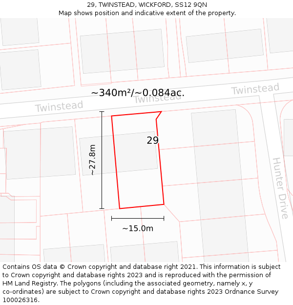 29, TWINSTEAD, WICKFORD, SS12 9QN: Plot and title map