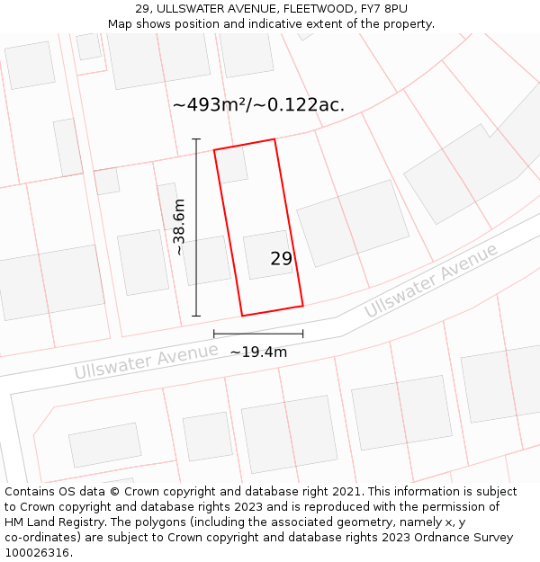 29, ULLSWATER AVENUE, FLEETWOOD, FY7 8PU: Plot and title map