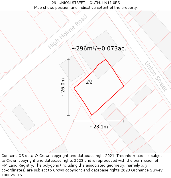 29, UNION STREET, LOUTH, LN11 0ES: Plot and title map