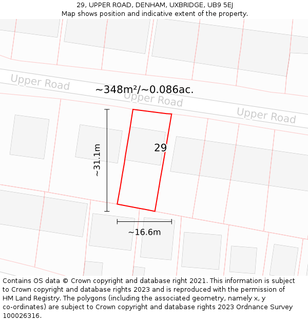 29, UPPER ROAD, DENHAM, UXBRIDGE, UB9 5EJ: Plot and title map