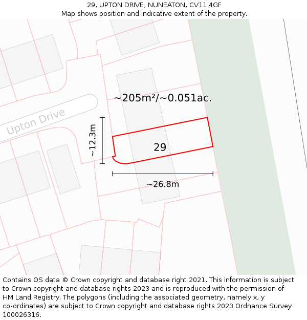 29, UPTON DRIVE, NUNEATON, CV11 4GF: Plot and title map