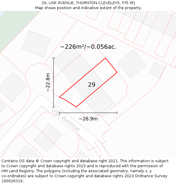 29, USK AVENUE, THORNTON-CLEVELEYS, FY5 4FJ: Plot and title map
